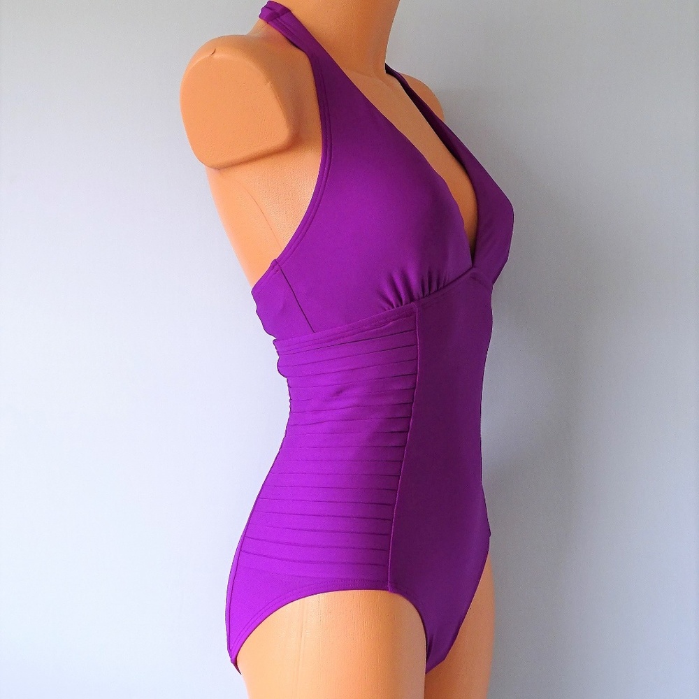 Calvin Klein Fuschia Pleated One Piece Swimsuit - Picture 2 of 4